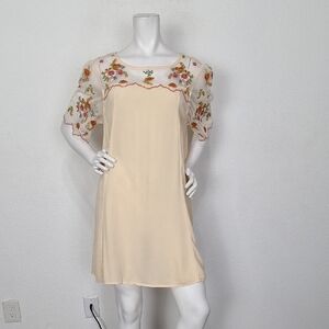 Bluheaven Beige Floral Romantic Fairycore Short Sleeve Babydoll Dress Size L